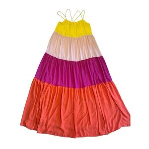 Express Maxi Dress Women’s Size Small, Tiered, Color block, Pink, Orange
